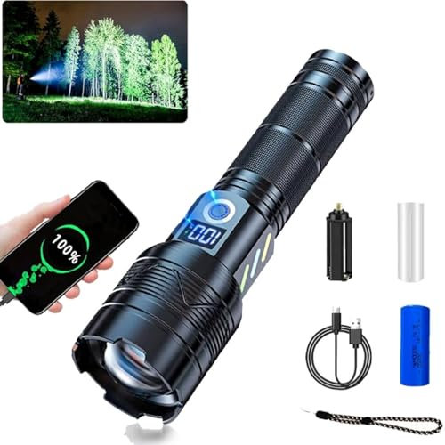 WOVTE Lampe Torche LED Ultra Puissante, 500000 Lumens Lampe Torche Rechargeable, IP67 Étanche Lampe Tactique, 5 Modes & Zoomable Lampe de Poche pour Urgences/Camping/Randonnée(Batterie 5000mAh)