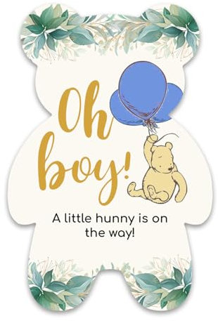 Opomzk Pooh Bear Babyparty-Einladungen – Winnie Puuh Boy Babyparty-Einladungskarte in Bärenform, 20 Stück – Babyparty-Einladungen für Jungen