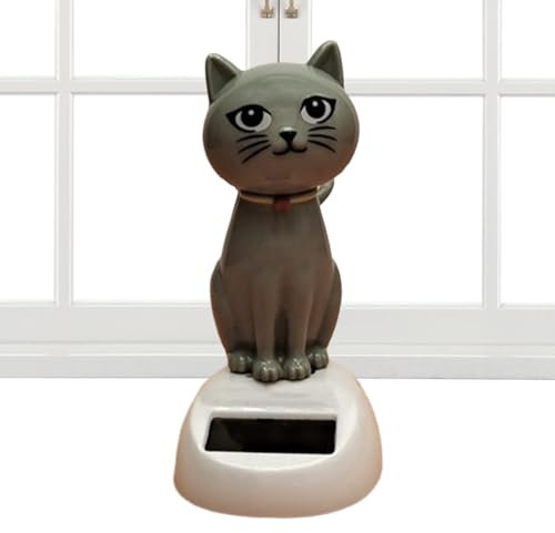GEDOX Décoration de voiture avec chat solaire, décoration de voiture avec chat noir | décoration de tableau de bord jouet solaire pour chats à bande dessinée, décoration pour petits gadgets,