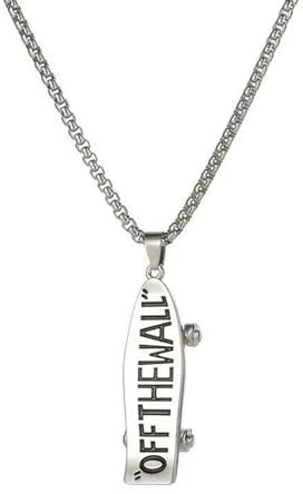 BlackAmazement Halskette mit Anhänger Skateboard OFF-THE-WALL silber Punk Damen Herren