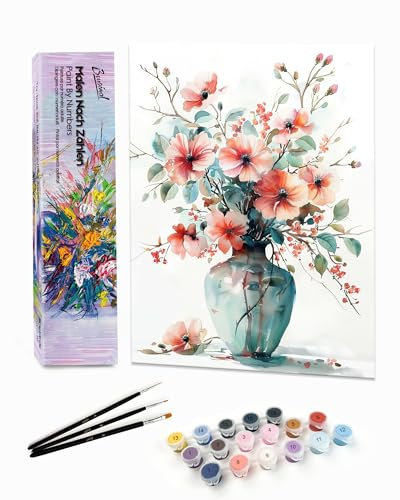 Bougimal Peinture par Numéro Adulte paysages avec Pinceaux et Acryliques Bricolage Peintures Kits, pour la Décoration Intérieure maison, Floral 4, 28x36cm(Sans Cadre)
