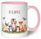GRAVURZEILE Bedruckte Tasse mit Namen - Tiergruppe Waldtiere - Personalisierte Geschenke für Jungen & Mädchen Kinder zum Geburtstag Einschulung Kommunion und Konfirmation - Rosa
