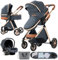 Nine point nine Kinderwagen 3 in 1, Kinderwagen Set mit Umkehrbarem Doppelschiebemodus, Kombikinderwagen 3 in 1 mit Großer Bequemer Babywanne, Kinderwagen Rahmen Aluminiumlegierung (V9 Blue)