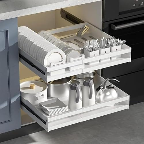 Ausziehbare Schubladen: Rüsten Sie Ihre Küchenschränke mit unserer einfach zu installierenden Aufbewahrungslösung ohne Bohren nach(A(2pcs),32-52cm)