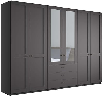 WIEMANN Drehtürenschrank mit 3 Schubkästen, mit 2 Spiegeltüren mittig, Landhausstil Kleiderschrank 300cm breit, Graphit, Höhe 216cm, Marlow