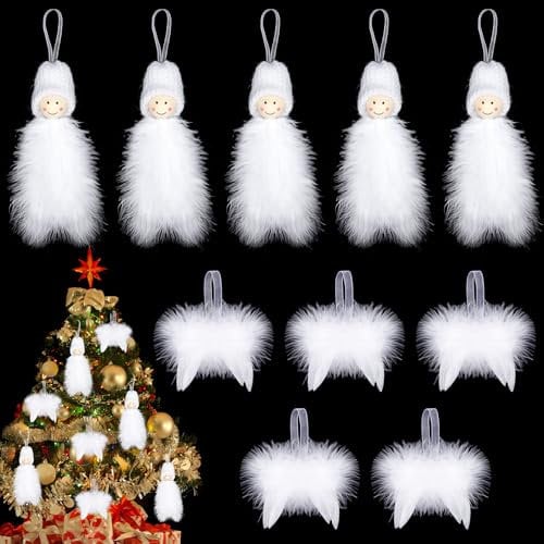 Becellen 10 Stück Engelsflügel Weihnachten, Weiß Engel Federn Christbaumschmuck Engel Weihnachtsschmuck Feder Flügel Anhänger für Weihnachtsbaum Deko