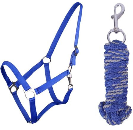 ARBO-INOX Halfter-Set Beginner II Halfter + Führstrick mit Karabinerhaken verstellbar (Mini Shetty, Kobaltblau)
