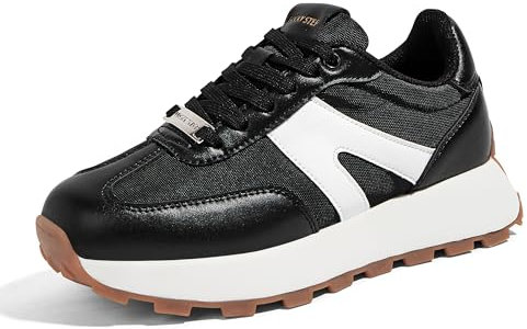 LUCKY STEP Zapatillas de Plataforma para Mujer – Clásicas y Retro, Zapatos de Moda con Cordones para Correr, Tenis y Uso Diario (Negro, 8US-38EU-5UK)