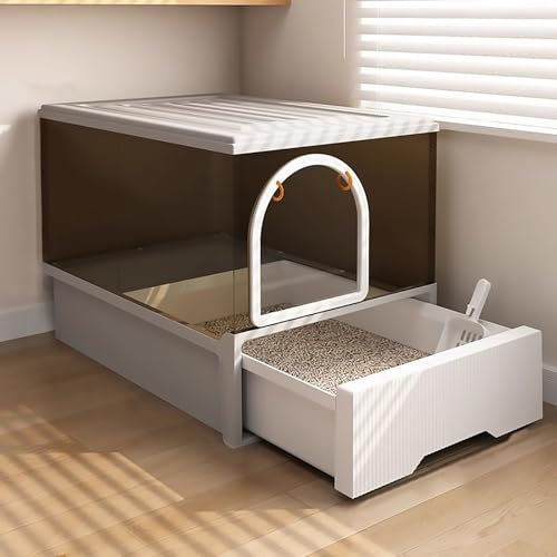 Pucaru Katzentoilette Komplett Geschlossen, Katzenklo in Schubladenform, Katzenklo mit Deckel, Transparent, Leicht zu Beobachten und zu Reinigen(Grey)