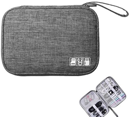 1PCS Electronics Travel Organizer Digital Organiser Travel Bag for Chargers Cables USB Drive SD Card Power Bank and Hard Disk with Handle (Grey)