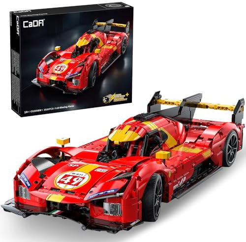 CaDA C63008W Rennwagen Klemmbausteine Technik, 1/10 Super Sportwagen Bausteinspielzeug, 1518 Teile Autospielzeug Geschenke für Erwachsene und Auto Fans