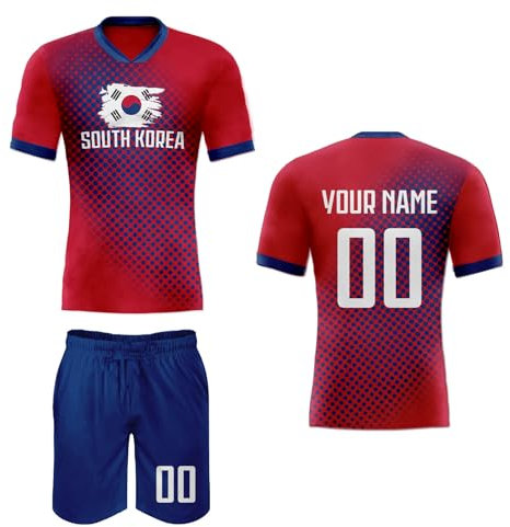 South Korea Fußball Trikot Set für Männer Frauen Jugendliche Kinder - Personalisiert Name und Nummer Fussball T-Shirt Shorts - Geschenk für Nationalmannschaft-Fans