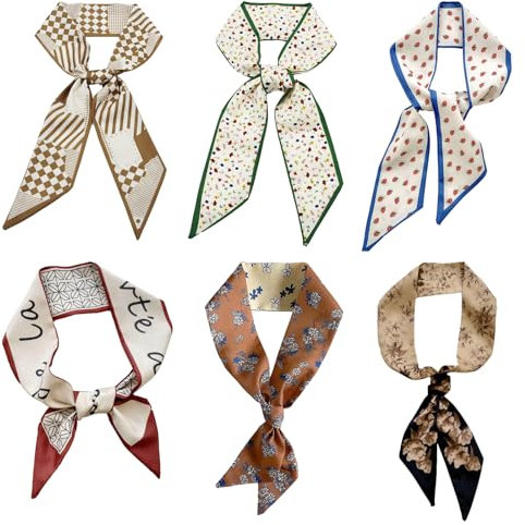 YALiya 6 Stück Geldbörse, Schal, Handtaschen für Damen 92 × 6 cm, Dünnes Haar, Hals-Accessoires, Schals mit Taschenschals, Griff, Modisch, leicht, Seidenimitat in Verschiedenen Designs