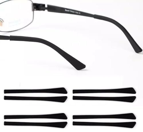 Eyeglass Replacement Temples, Silicone Eyeglass End Tips - Replacement Ear Sock Pieces for Thin Metal Eyeglass Legs, Anti-Slip Tube Sleeve, Comfort Fit, Durable, Lightweight, 8 Pairs, Black