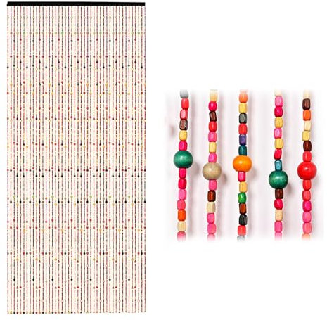 Aisny Türvorhang, 90x200cm Perlenvorhang Balkontür 41 Stränge Bambusvorhang Balkontür Insektenschutz Bunt Bohemian Stil Handwerk Perlenvorhang Türvorhang für Fenster Eingang Badezimmer