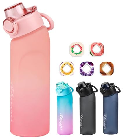 Wunihado 5 Flavour Air Water Bottle Tritan Material 720 ml BPA free Vegan friendly no sugar to change flavour for exercise school office (pink)