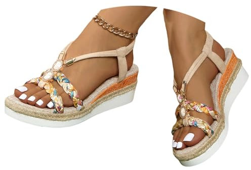 Générique Sandales Femme été Confortable Compensées Chaussures AntidéRapantes Respirantes et Nu-Pieds BohêMe Bout Ouvert Avec Talon Plateforme Comfy Semi Trailer Sandales