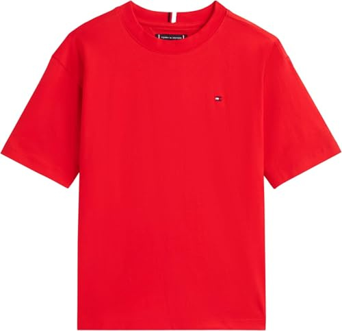 Tommy Hilfiger Jungen T-Shirt Kurzarm Essential Archive aus Baumwolle, Rot (Rapid Red), 12 Jahre