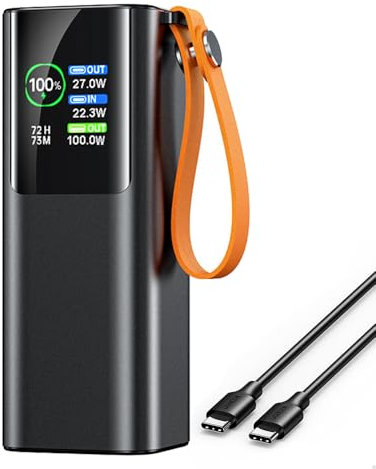 WSGDSG 20.000-mAh-Laptop-Powerbank mit Display, tragbares 100-W-Schnellladegerät mit Taschenlampe, zusätzlicher Akku, flugzeugtauglich, kompatibel mit Smartphones, Tablets und Kameras(Color:schwarz)
