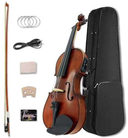 YoungMonic Violino Elettrico 4/4 Taglia Intera per Mancini Principianti con Corde Extra, Custodia e Archetto, Realizzato in Acero e Abete