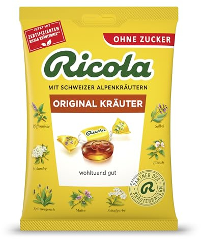 Ricola Original Kräuter, 75g Beutel Original Schweizer Kräuter-Bonbons mit 13 Schweizer Alpenkräutern, zuckerfrei, 1 x 75g, vegan