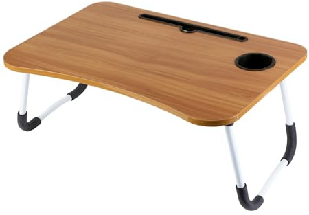 Laptoptisch Laptop-Betttisch mit Tablet-Ständer & Becherhalter, Faltbarer Laptoptisch für Bett, Sofa & Boden, ergonomischer Schreibtisch, tragbar & stabil – 60 x 40 cm Betttablett (Walnuss)