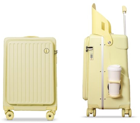 CELIMS PopSeat – Maleta cabina con asiento infantil | 55x35x25 | Ruedas ultra resistentes con freno | Portavasos | Candado, amarillo, 55x35x25cm