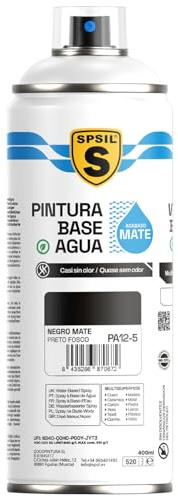 SPSIL Pintura Spray Base Agua Negro Mate 400ml - Sin Olor, para Madera, Plástico, Metal y Automóvil - Acabado Profesional, Secado Rápido y Ecológica