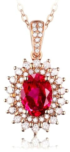 RDSGYZ Rotgold Kette Frauen Echt 585 14 Karat, Charms Anhänger Sonnenblume mit Rot Turmalin 1ct und Diamant 0.3ct Halskette Damen 45CM für Hochzeit