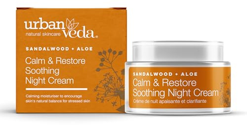 Urban Veda Clam & Restore Soothing Night Cream| Sandalwood & Aloe Vera | For Dry, Sensitive and Inflamed Skin |Anti Aging| Collagen Face Cream | Moisturiser Face Women and Men | Vitamin C Glow | 50 ML