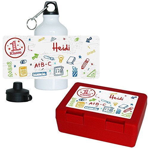 Eurofoto Brotdose + Trinkflasche Set mit Namen Heidi und schönem Motiv zur Einschulung für Mädchen | Aluminium-Trinkflasche | Lunchbox | Vesper-Box