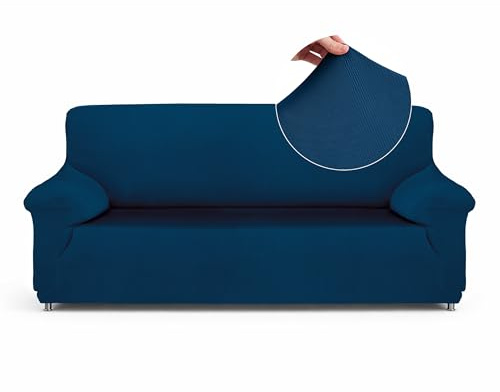 Textilhome Sofabezug TEIDE 2-Sitzer elastisch Sofaschoner Blau dehnbar | Elastische Passform für 2-Sitzer-Sofas von 130 bis 180 cm. Inklusive rutschfester Schaumstoffrollen für optimalen Halt.