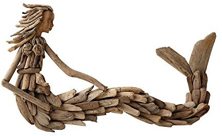 Creative Co-Op Driftwood Sitting Mermaid Wall Decoration, Brown Finish