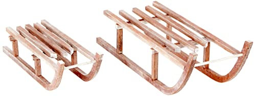 Small Foot Deko-Schlitten aus Holz, 2er Set Dekofigur, Natur, 60 x 19 x 18 cm, 2