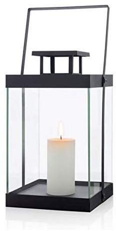 blomus -FINCA- Laterne M aus pulverbeschichtetem Metall, Windlicht, exklusive Optik, modernes Wohnaccessoire, stimmungsvolle Atmosphäre, Indoor-Nutzung (H / B / T: 36,5 x 21 x 21 cm, Schwarz, 63687)