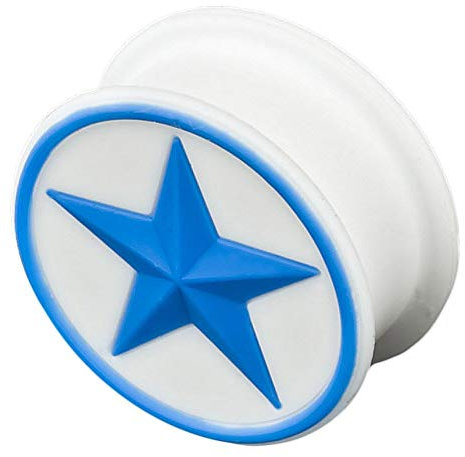 viva-adorno 1 Stück Flesh Plug Tunnel Ohr Piercing Silikon flexibel Stern Größe 4-26mm Z156, 1 weiß/blau Z205, Gr. 6mm