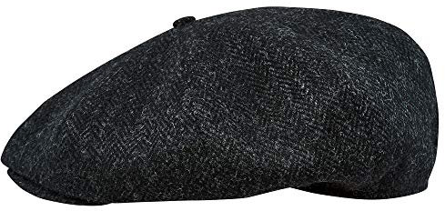 Sterkowski Peaky Style | Harris Tweed Schiebermütze für Herren | Schiebermütze Herren Cabrio Mütze Herren Schirmmützen für Herren Gatsby Cap 57 cm Schwarz/Anthrazites Fischgrätenmuster