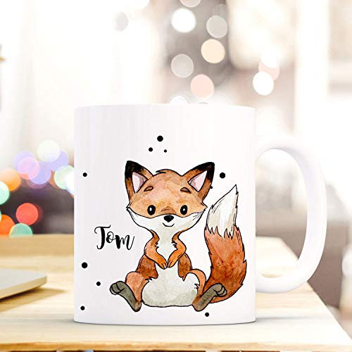 Tasse Becher mit Fuchs & Punkte Geschenk mit Tiermotiv Kaffeetasse Fuchstasse mit Namen Wunschnamen Kaffeebecher ts774