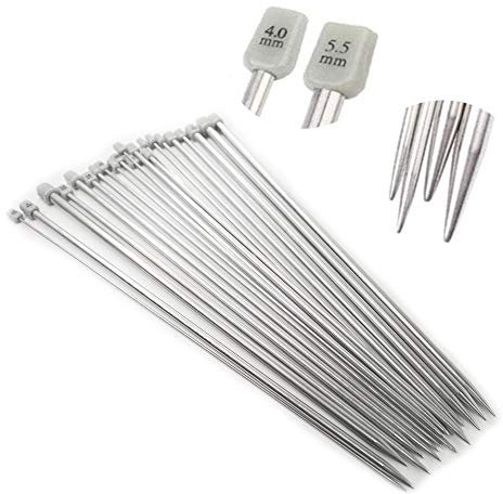 Stricknadeln Metall Set Rostfreier Lange Stricknadel Satz im Koffer 2.0mm 2.5mm 3.0mm 3.5mm 4.0mm 4.0mm 5.0mm 5.5mm 5.5mm 6.0mm 7.0mm 8.0mm 11 Paare mit Werkzeug (Silber-Stricknadel)