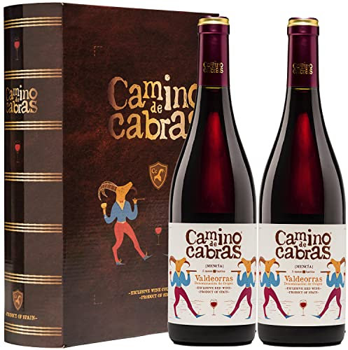 Pack Regalo Vino Tinto | Mencía Crianza Valdeorras | Vinos buenos para Regalar | Estuche Vino Gallego | Producto Gourmet, 2 Botellas x 750 ml CAMINO DE CABRAS | Regalo original | Vino Tinto de Calidad