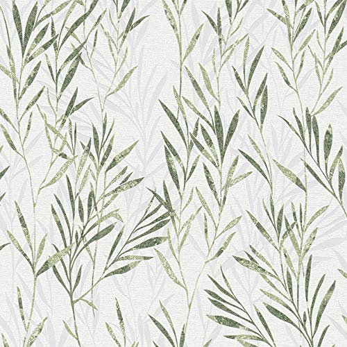 Papier peint intissé palmier feuille plante végétal 367123 36712-3 A.S. Création Flavour | Vert/Blanc | Rouleau (10,05 x 0,53 m) = 5,33 m²