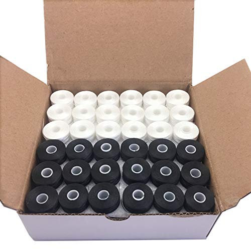 YEQIN Vorgewickelte Stickspulen für Brother, Babylock, Janome Stickmaschinen etc., 144 Stück, Weiß + Schwarz