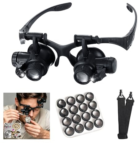 MLOGIROA Head Magnifying Glass with LED Light with 8 Interchangeable Lens