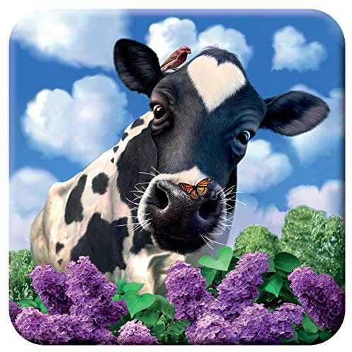 3D LiveLife Posavasos de Corcho - Vaca Curiosa de Deluxebase. Posavasos de Corcho de la Granja Lenticular 3D, con Ilustraciones Originales con Licencia del reconocido Artista Jerry LoFaro