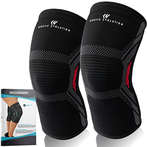 KINETIC EVOLUTION 2 ginocchiere per uomo e donna, a compressione, per corsa, basket, sport, pallavolo, sollevamento pesi (M, rosso)