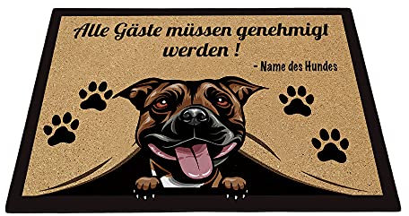 BAGEYOU Benutzerdefinierte Fußmatte mit Meinem Liebeshund Stafforshire Bullterrier Hund Alle Gäste müssen genehmigt Werden Bodenmatte 60 x 40 cm
