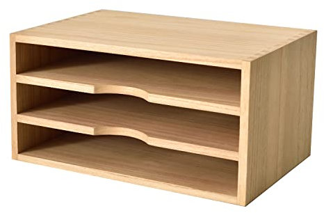 KIRIGEN Desktop Document Organizer Holder Stand Storage Box 3 Compartments Desk Organizer Tray Rack Magazine File Dividers Holders Natural