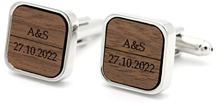 NaturSchatulle Manschettenknöpfe Herren Holz Gravur Individuell 1 Paar Silber Manschettenknopf Eckig Hochzeit Anzug Männer Cufflinks for Men