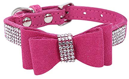 HimyBB Hundehalsband mit Schleife, Kristall, Strasssteine, verstellbar, weich, Größe M, Rosa