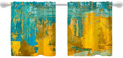 Shrahala Abstract Oil Painting Tier Curtains for Kitchen Windows,Canvas Color Fragment Art Window Curtain Panels Multilayer Polyester Blackout for Living Room Bathroom 2 Pack 26 x 24 in